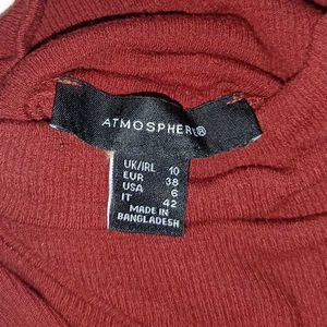 Brown Ribbed Turtleneck Top