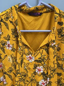 Yellow Floral Puff Sleeve Dress