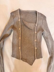 Ribbed Knit Button-Up Top
