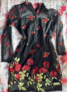 negotiable/Black Mesh Rose Embroidered Dress