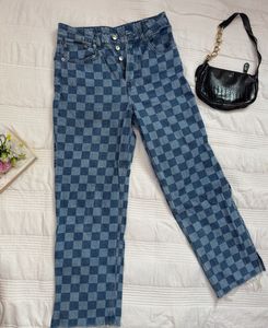 H&M Checkered Wide Leg Jeans