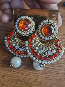 Exquisite Gold &amp; Red Chandelier Earrings💕🌸