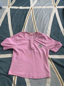 Cute Pink Ribbed Daisy Top