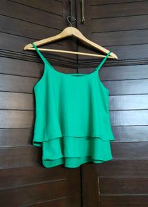 Ginger Solid Green Layered Spaghetti Top
