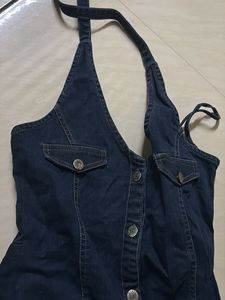 halter neck denim dress