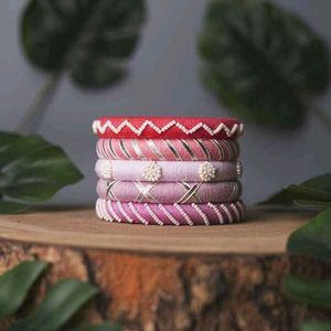 Stack of Handmade Beaded Bangles🩷