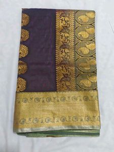 Elegant Purple &amp; Gold Brocade Saree