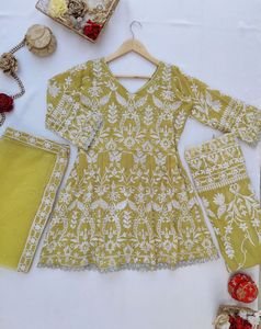 KTT Mustard Yellow Heavily Embroidered Peplum Shar