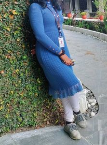 Blue Knit Midi Dress