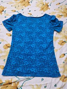 Blue Floral Lace Neck Top