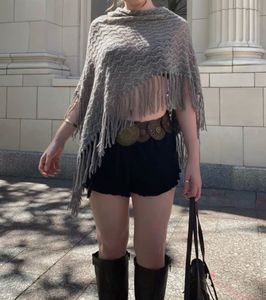 🧋Trendy Brown Knit Poncho Shawl with Fringe