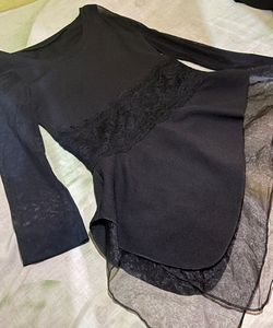 Sheer Sleeve Black Tunic Top
