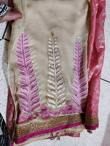 Pink &amp; Gold Embroidered Fabric