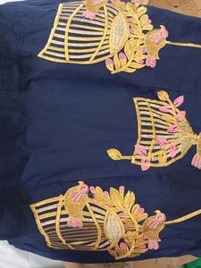 Elegant Navy Blue Embroidered Skirt