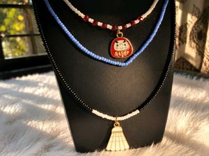 Set of 3 Beaded Handmade Necklaces with charm
