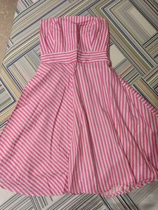 Pink Striped Strapless Dress