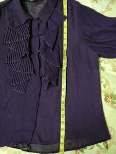 ZARA Deep Purple Pleated Ruffle Shirtgirls✨