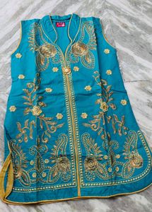 Beautiful Teal Kurta Set with Gold Embroidery