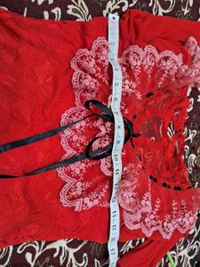 Chic Red Lace Trimmed Long Sleeve Top
