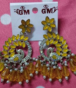 Yellow Peacock Design Dangle Earrings
