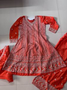 Orange Embroidered Kurta Set