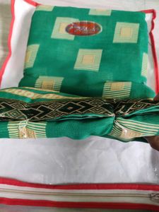 Green Saree with Cream Checkered Pattern