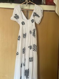 Boho White Maxi Dress with Black Print