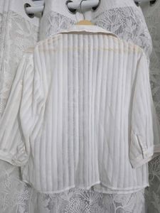 Original Duibai Sheer Striped Button-Up Blouse