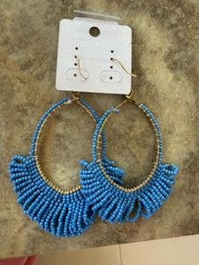 Blue Beaded Hoop Earrings