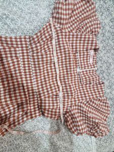 Red Checkered Puff Sleeve Dress