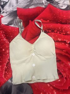 Ribbed Button Front Bralette Top