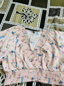 Pink Floral Smocked Top