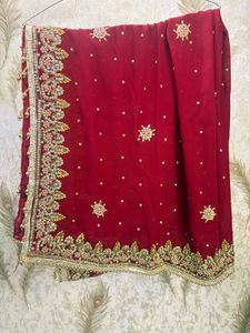 Bridal Red Heavy Embroidered Dupatta