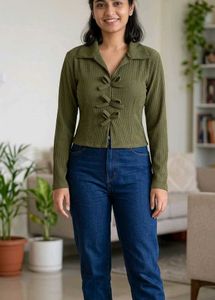 Olive Green Ribbed Top