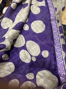 Elegant Grey &amp; Purple Polka Dot Saree