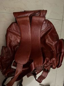 Unisex Leather  Brown Medium Size Backpack