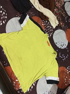 Lime Green T-Shirt with Black and White Cuffs