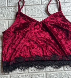 Velvet Sleep Cami Top with Lace Trim