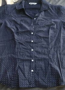 Chic Navy Polka Dot Button-Up women Shirt