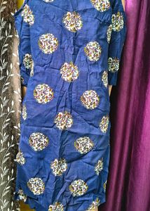 Blue Printed Cold Shoulder Kurta