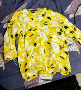 Vibrant Yellow Floral Print Button-Up Blouse