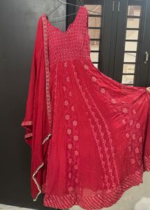 Beautiful Red Embroidered Ethnic Gown