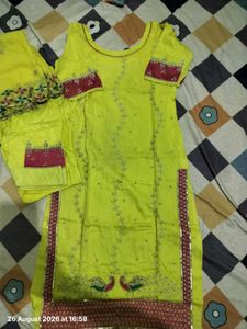 Stunning Lime Green Kurta Set with Peacock