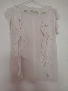 Sheer Ruffle Button-Up Blouse