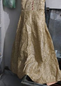 Beautiful  Cream Colur Full Length  Gown With Golden Embroidery