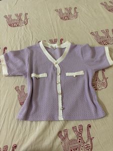 Lilac Button-Up Knit Top