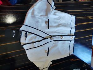 Chic White & Black Trim Top