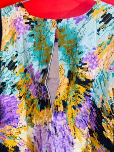 Abstract Print Dress with Solid Black Trim