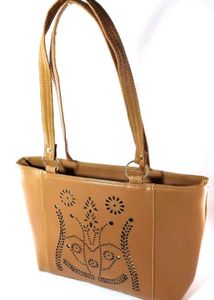 Stylish Tan Cut-Out Tote Handbag