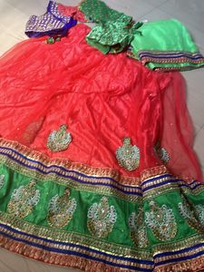 Green Bridal Lehenga With 2 Customized Blouse